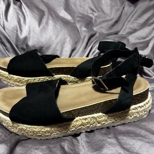 Torrid Black Espadrille Platform Sandals with Ankle Strap